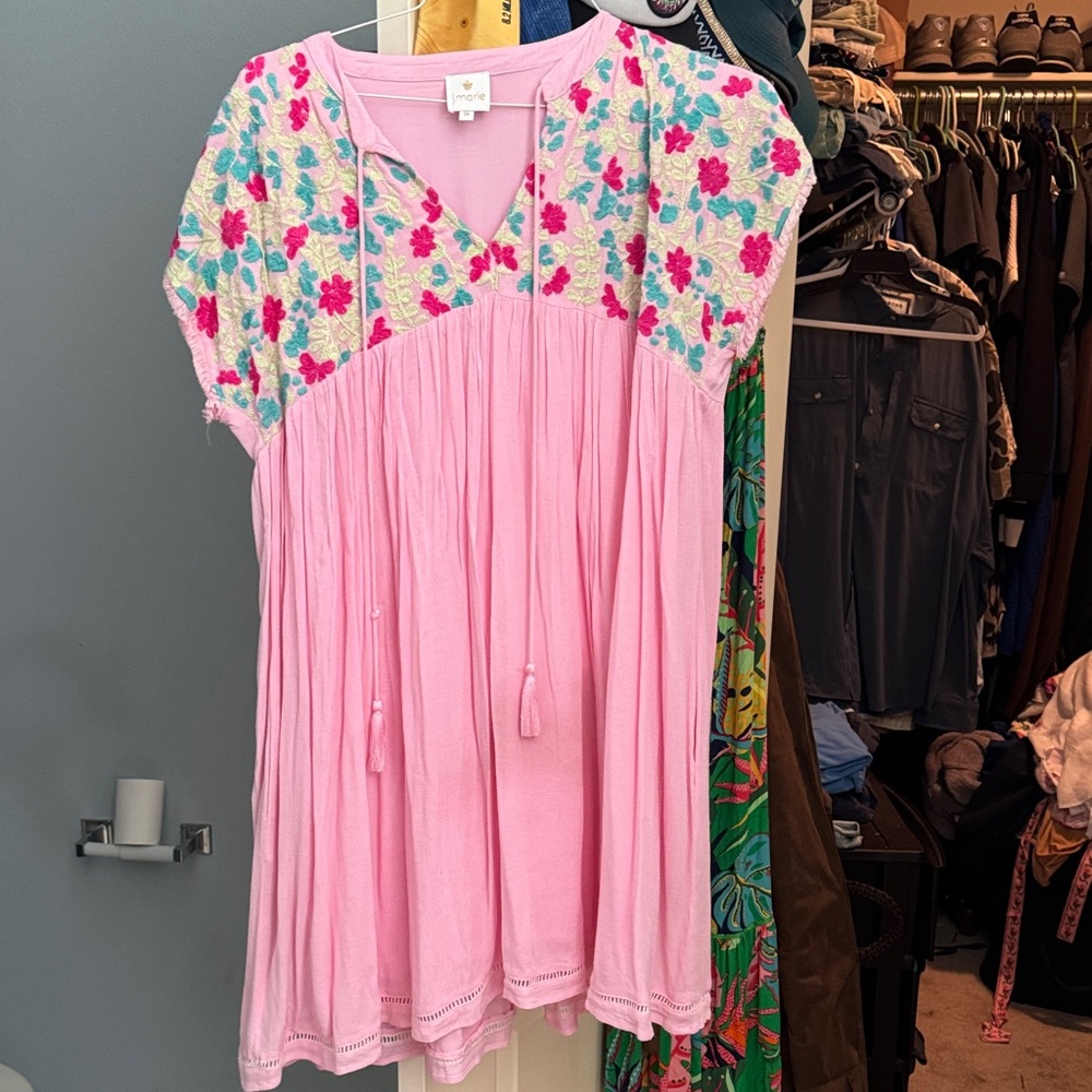 J Marie Pink Floral Embroidered Women's dress